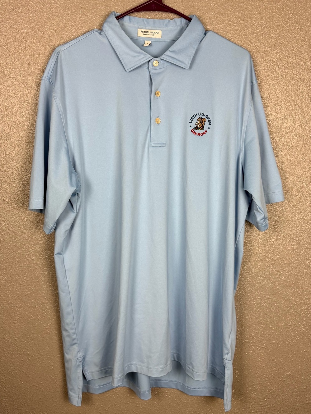 Peter Millar Summer Comfort Men’s L Light Blue Golf Polo 125th U.S. Open Oakmont